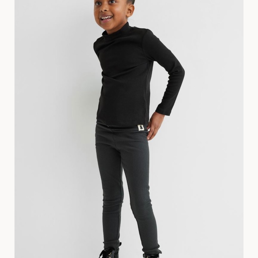 H&M Kids Ribbed Cotton Leggings in Dark Gray Size 5-6Y